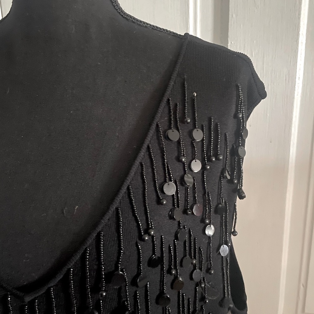 Black Sequin Beaded Sleeveless Top - Picture 3 of 4